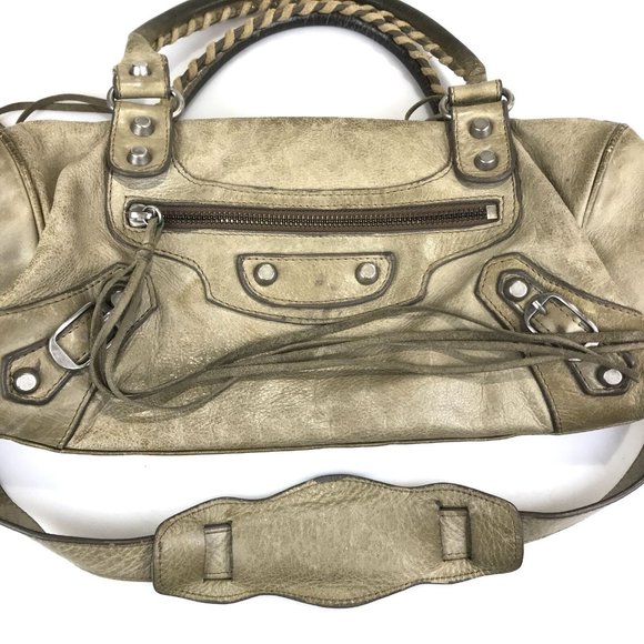 Authentic  Khaki brown beige Balenciaga leatger Bag Handbag Twiggy purse lamb - Picture 11 of 12